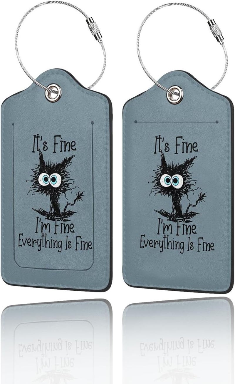 GACCAP 2 Pack Luggage Tags for Suitcase, Privacy Cover ID Label with Stainless Steel and Address Card for Travel Bag Backpack Cruise Ship Essentials Tag Women Men - I'm Fine Funny Cat - Image 1